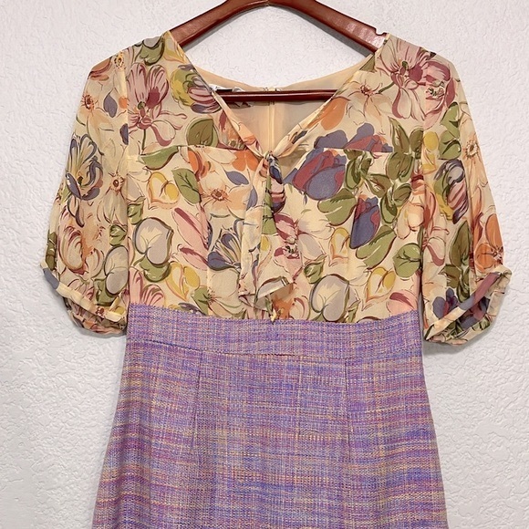 Kay Unger Vintage Silk Floral Tweed Pinup Dress - Picture 2 of 16